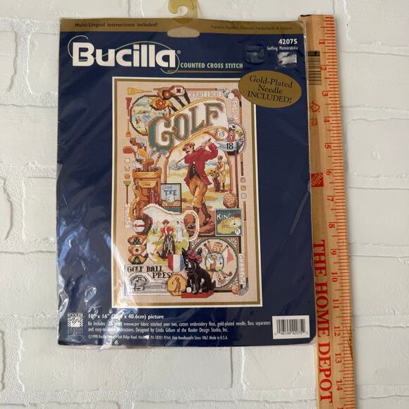 NEW Vintage Bucilla Needlepoint Cross Stitch Golf Image Memorabilia Kit 42075 - Picture 3 of 5
